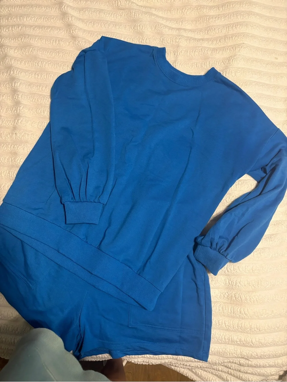Fantaslook Blue Two Piece Sweatshirt Shorts Lounge Set Medium